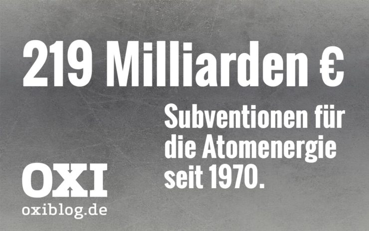 219 Milliarden Euro Subventionen für die Atomenergie seit 1970.