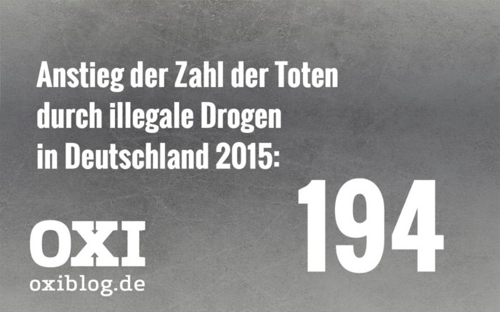 Anstieg der Zahl der Toten durch illegale Drogen in Deutschland 2015: 194.