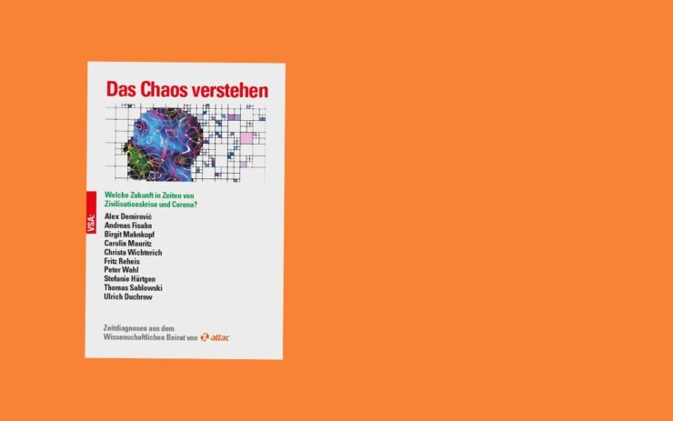 Das Titelbild des Buches "Das Chaos verstehen" auf orangenem Hintergrund